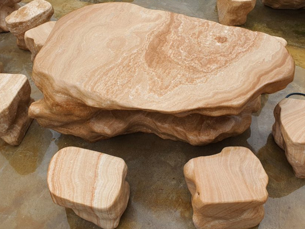 Bàn ghế đá tự nhiên vân gỗ