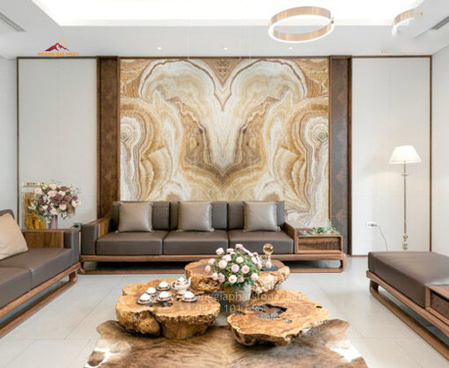 Đá xuyên sáng - onyx kem vàng