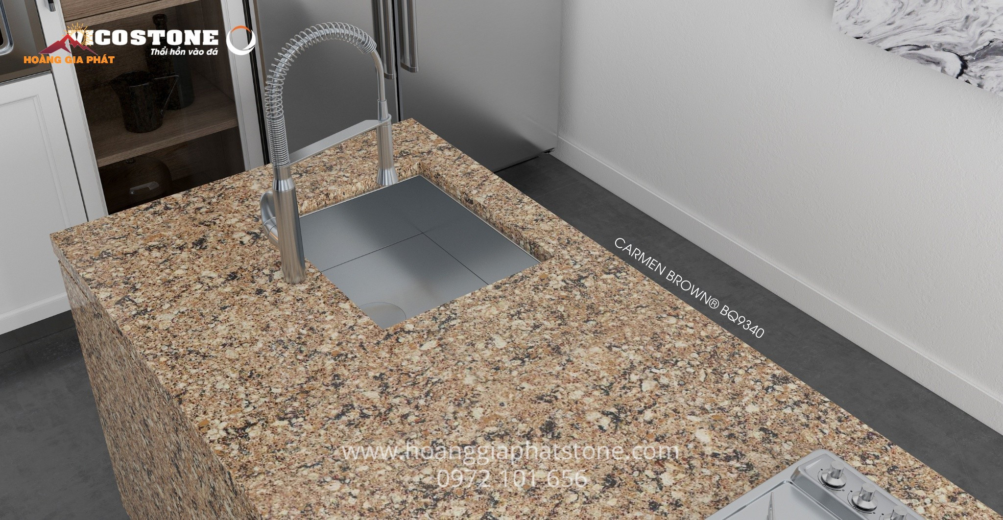 Đá Vicostone BQ9340 - Giải Pháp Tối Ưu Cho Mặt Bàn Bếp Kiểu Dáng Sang Trọng
