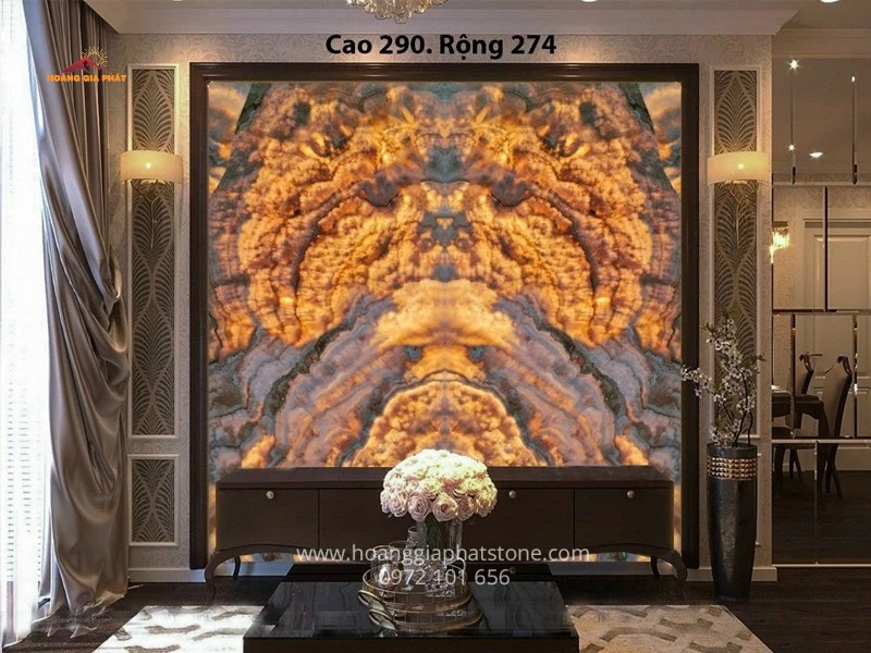 Tranh Đá xuyên sáng Onyx vân gỗ